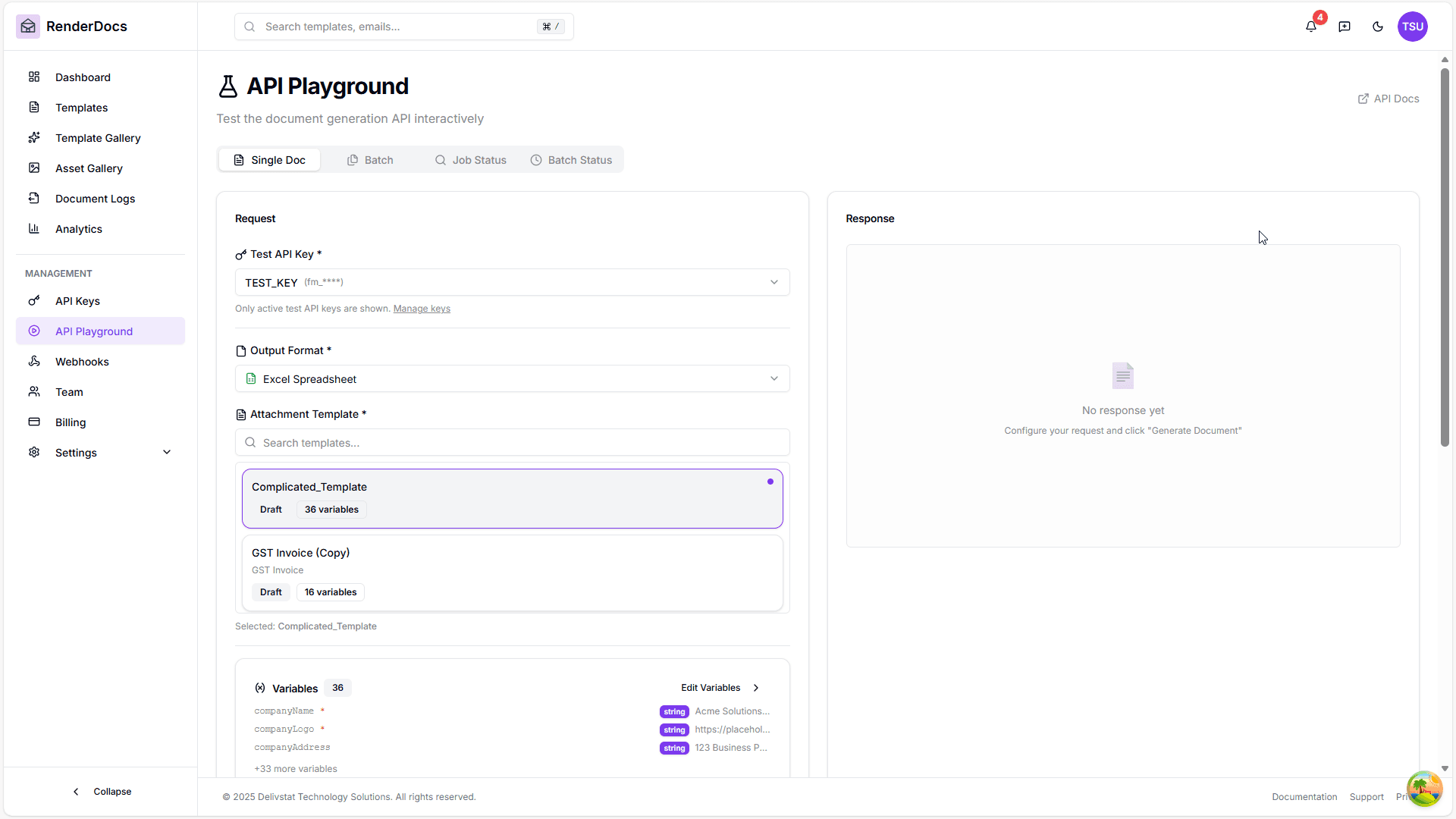 API Playground for testing document generation