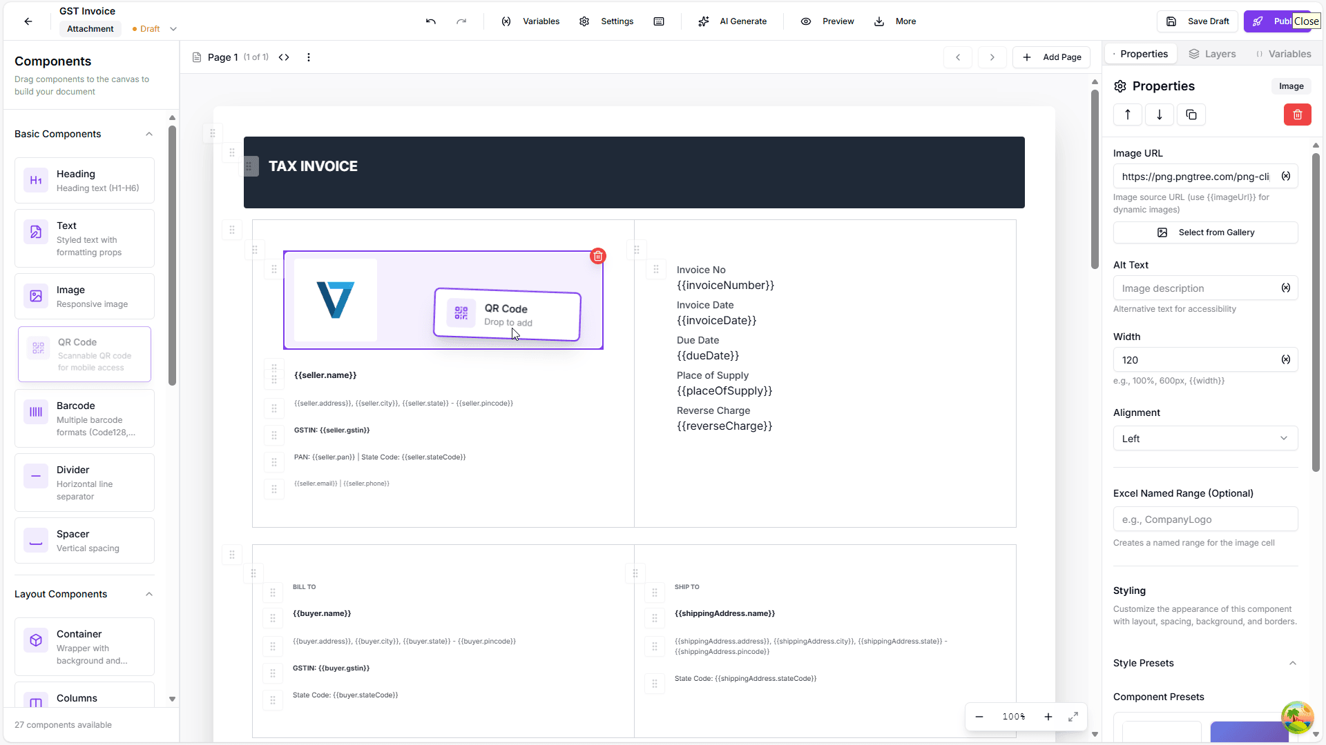 Drag and drop template designer