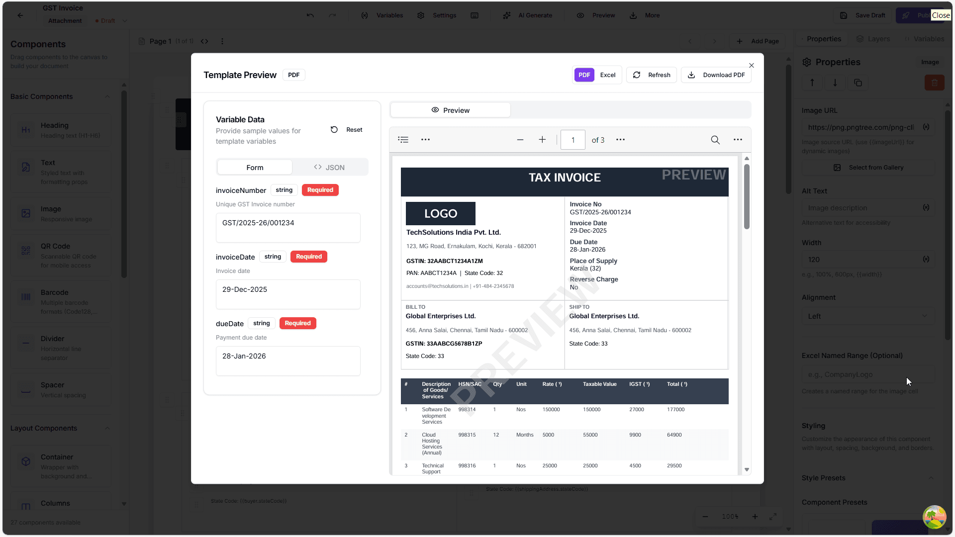 Template Designer with live preview
